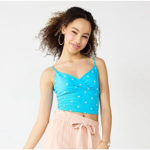 SO Tank Top Juniors Wrap Cami XL Blue Yellow White Daisy Floral Stretch NWT